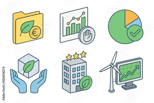 Ethical Investing Symbols. Isometric vector illustration set of Ethical investing: sustainable bonds folder, human rights