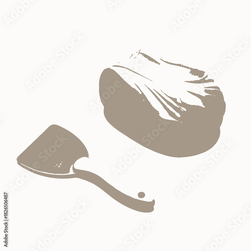 Artistic two-tone vector illustration capturing the essence of a fresh cheese block with a serving spatula, perfect for culinary designs and dairy product branding