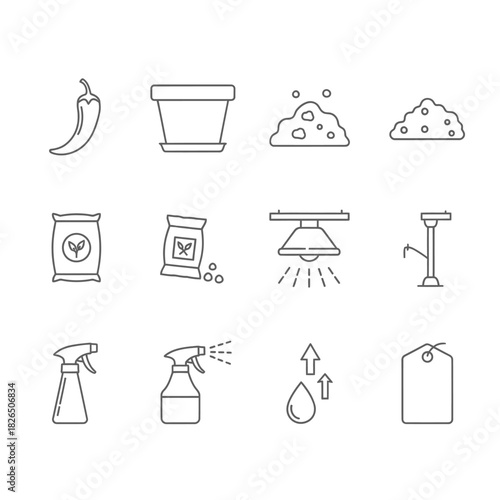Gardening Icons Set Essential Tools and Elements for Cultivating Plants and Agriculture