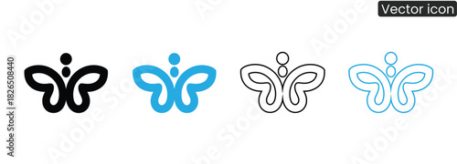 Charming butterfly icons offer versatility for logos and branding. Four unique versions provide options for nature-inspired designs, perfect for creative projects.