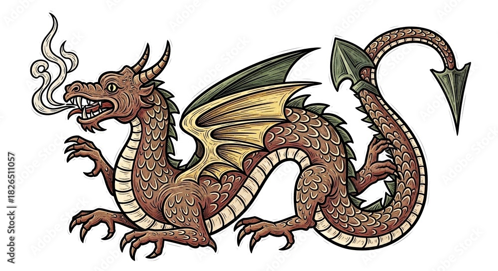 Obraz premium Colorful dragon illustration with detailed scales and wings