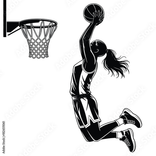 Woman basketball player in action graphic