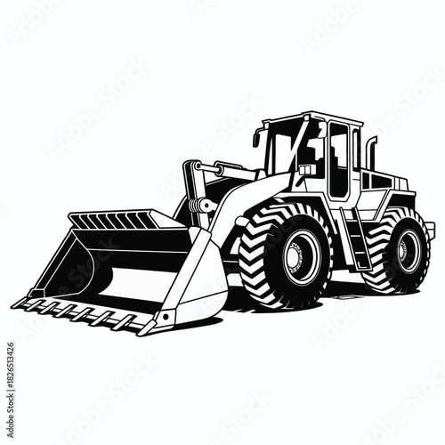 Black and white front loader vehicle art