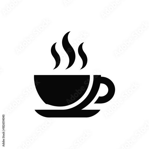 Steaming hot coffee or tea cup icon with saucer and rising steam