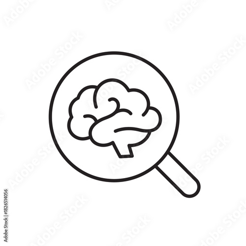 A vector icon representing explainable AI with a magnifying glass over a brain, created in line style with editable stroke