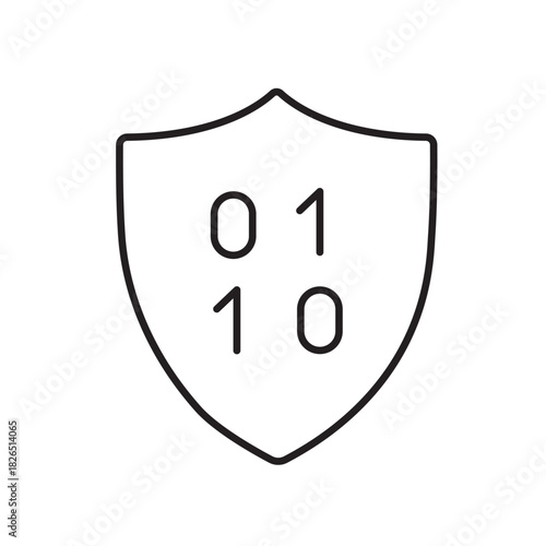 A vector icon representing AI safety monitoring with a binary-coded shield, created in line style with editable stroke