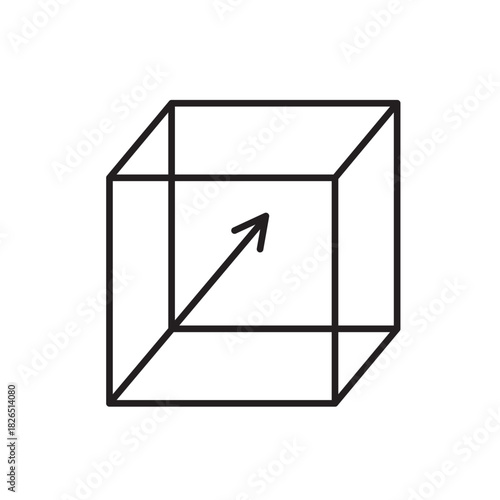 A vector icon representing AI model transparency through a 3D cube with an arrow, created in line style with editable stroke