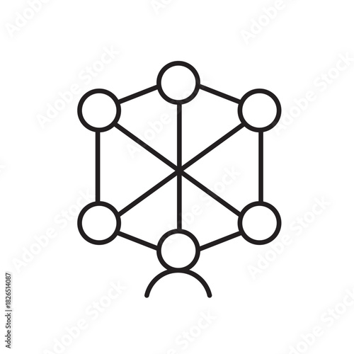 A vector icon representing bias mitigation in AI through a neural network structure, created in line style with editable stroke