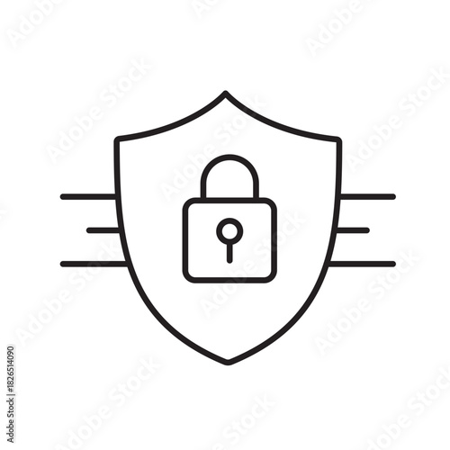 A vector icon representing data protection with a secure shield, created in line style with editable stroke