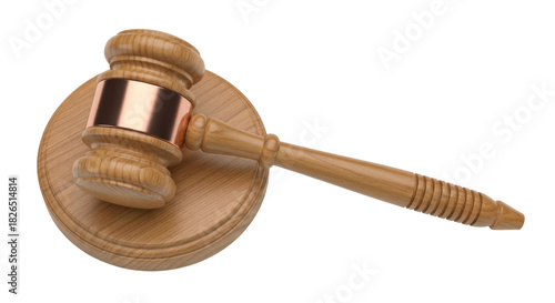 Isolated Gavel on a Sound Block, Courtroom Law and Order, Judgement, Auction, and Authority