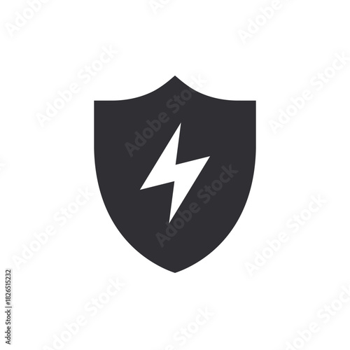 Shield icon. Security icon. Electricity protection. Lightning icon. High voltage. Electrical safety. Protection against electric shock. Safety system. Protection icon. Thunderbolt sign. Shield