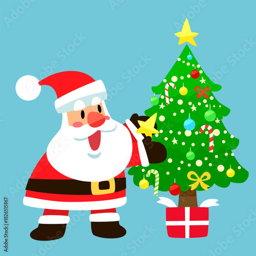 Santa Claus Decorating a Christmas Tree