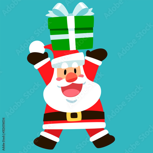 Santa Claus Lifting a Big Christmas Gift