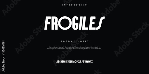 Frogiles Modern minimal abstract alphabet fonts. Typography technology, electronic, movie, digital, music, future, logo creative font. vector illustration