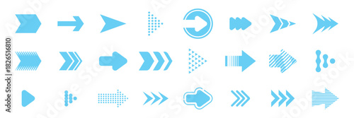 Blue arrow icons in multiple styles for direction, navigation, UI design, and infographic elements.