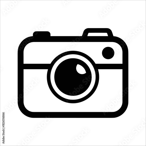 Simple black and white camera icon for photography, media, and digital imaging isolated on