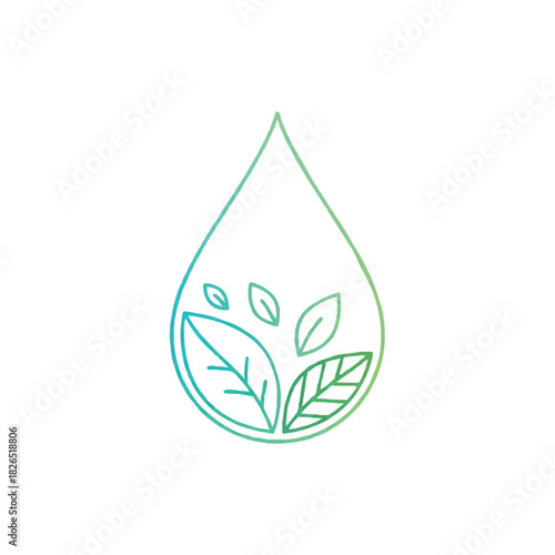 A stylized, gradient-colored teardrop logo with leaves inside on a white background, symbolizing eco-friendliness and nature.