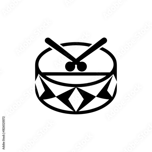 Illustration of a drum with drumsticks above on transparent background silhouette