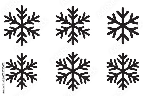 Snowflake winter icon set minimal black silhouette on white background
