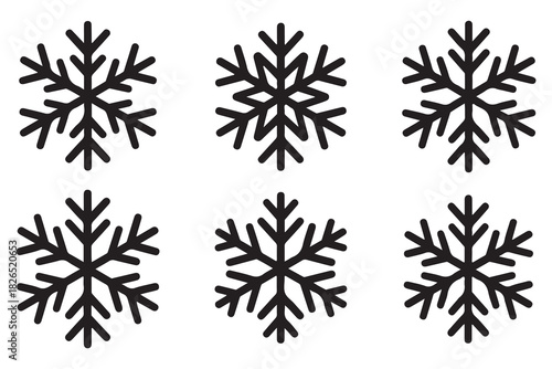 Snowflake winter icon set minimal black silhouette on white background
