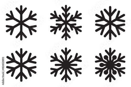 Snowflake winter icon set minimal black silhouette on white background
