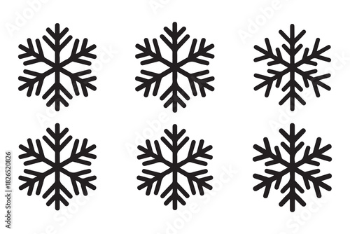 Snowflake winter icon set minimal black silhouette on white background
