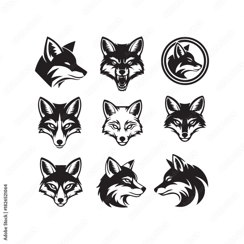 Fototapeta premium Fox Head Portrait Vector Mascot Set