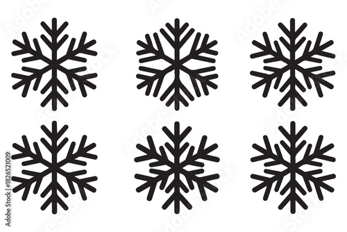 Snowflake winter icon set minimal black silhouette on white background
