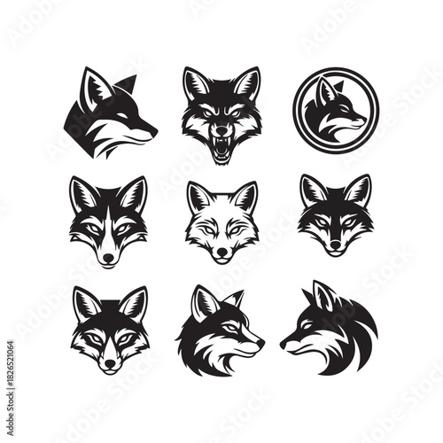 Fox Head Portrait Vector Mascot Set