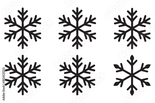 Snowflake winter icon set minimal black silhouette on white background
