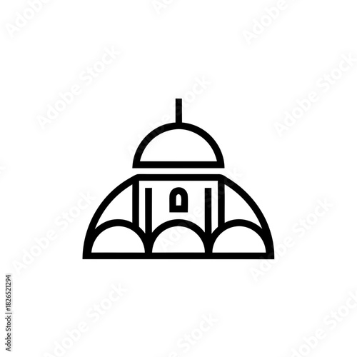 Minimalist drawing of a domed structure icon on transparent background silhouette