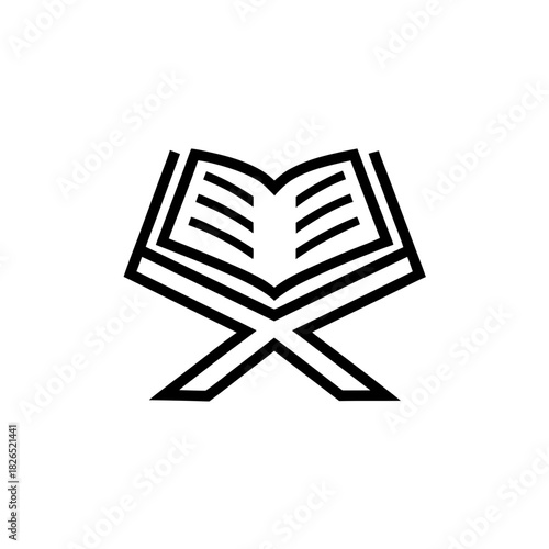 Open book on a stand simple line drawing on transparent background silhouette