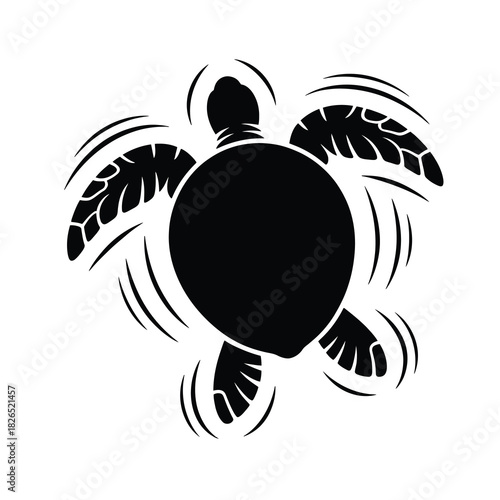 Ocean sea turtle silhouette swimming dynamically underwater fast