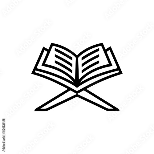Open book on a stand simple outline design on transparent background silhouette