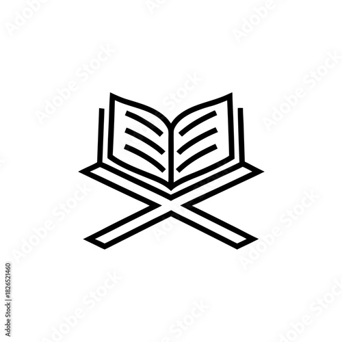 Open book on a stand simple line drawing on transparent background silhouette