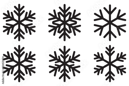Snowflake winter icon set minimal black silhouette on white background
