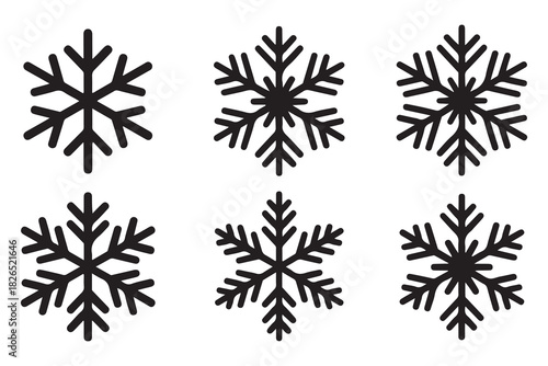 Snowflake winter icon set minimal black silhouette on white background
