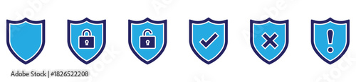 Minimal shield outline icons collection for security, privacy protection, app interface, and web design projects.