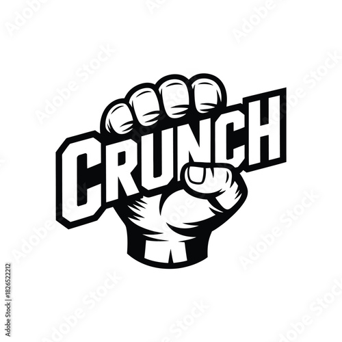Fist holding crunch text logo vector design