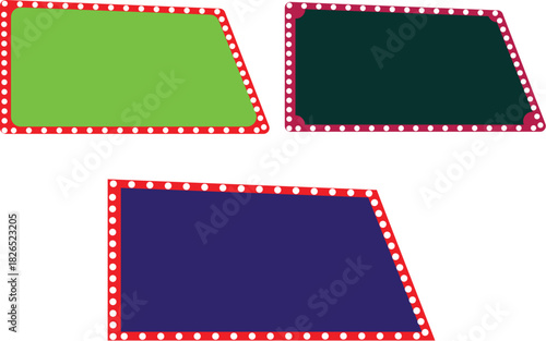 Colorful frame set with retro light bulb border elements for design and decoration