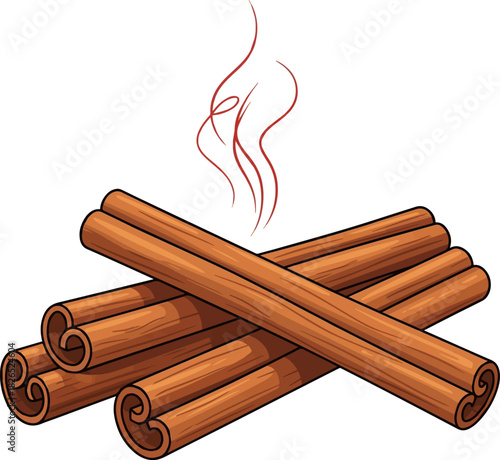 Create a Aromatic cinnamon sticks vector art with white background.
