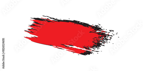 Vivid Red Paint Stroke with Black Edges and Brush Texture.