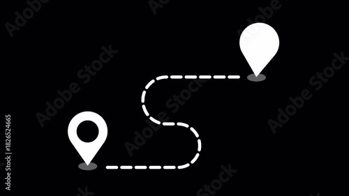 Location Pin Pointer Connection with Animated Dashed Line Route, Two Point GPS Map Tracking Icon Motion Graphic 4K