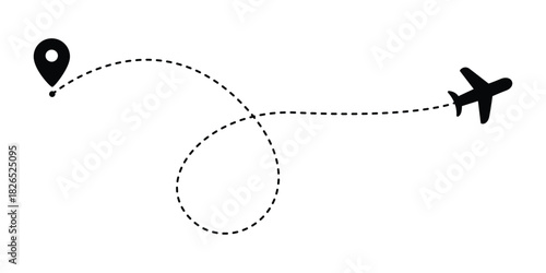 Airplane Route Icon. Flight Path with Location Pin Vector