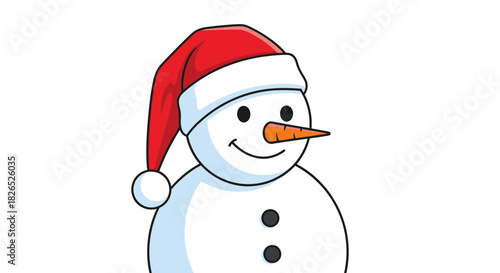 Cute cartoon snowman wearing a red santa hat isolated on