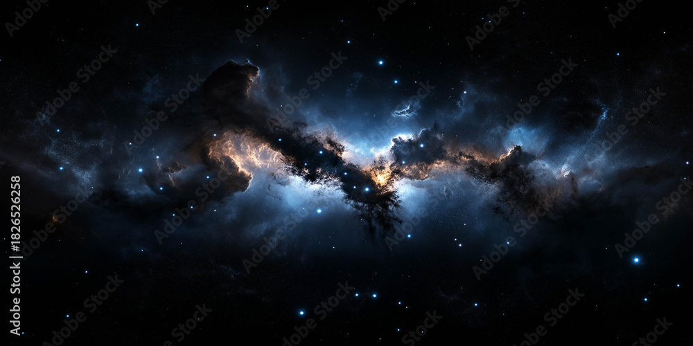 Obraz premium Cosmic nebula illuminated by vibrant colors, showcasing swirling gas and dust in deep space, surrounded by countless stars, representing the beauty of the universe and celestial wonders