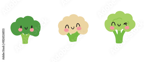 Cute Kawaii Broccoli and Cauliflower Vegetable Characters