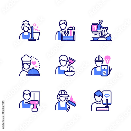 Home services - set of line design style icons