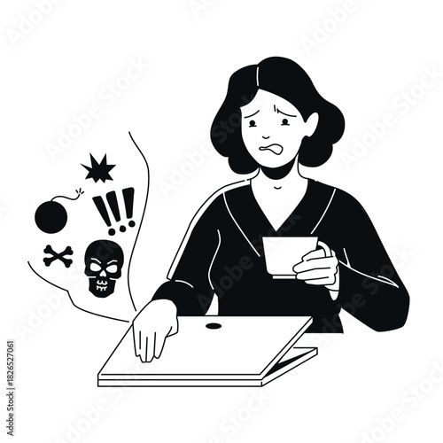 Toxic Online World - Black and White Flat Design Illustration