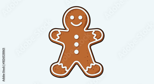 Cute gingerbread man cookie with white icing decoration isolated on